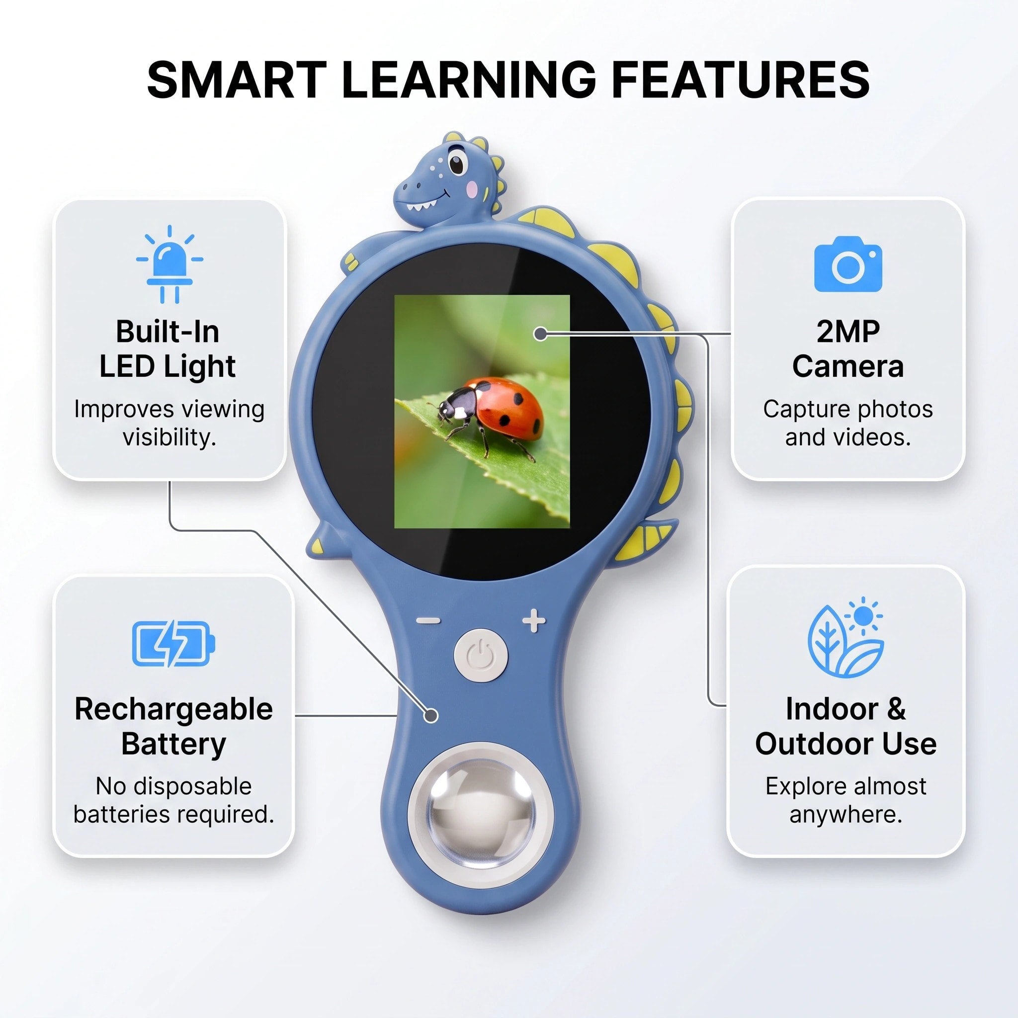 Kids Digital Video Microscope with 2 Inch Screen and 500x Zoom for Outdoor Learning
