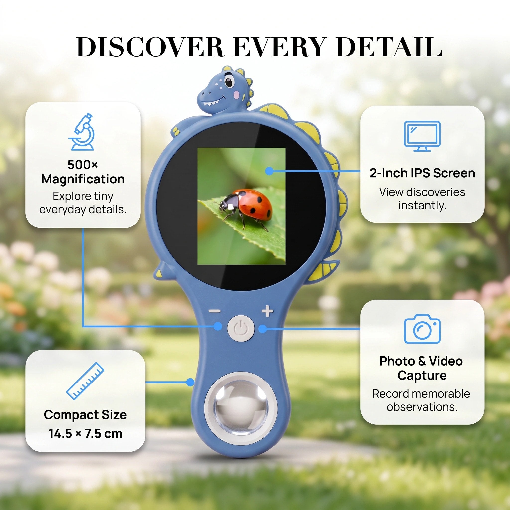 Kids Digital Video Microscope with 2 Inch Screen and 500x Zoom for Outdoor Learning
