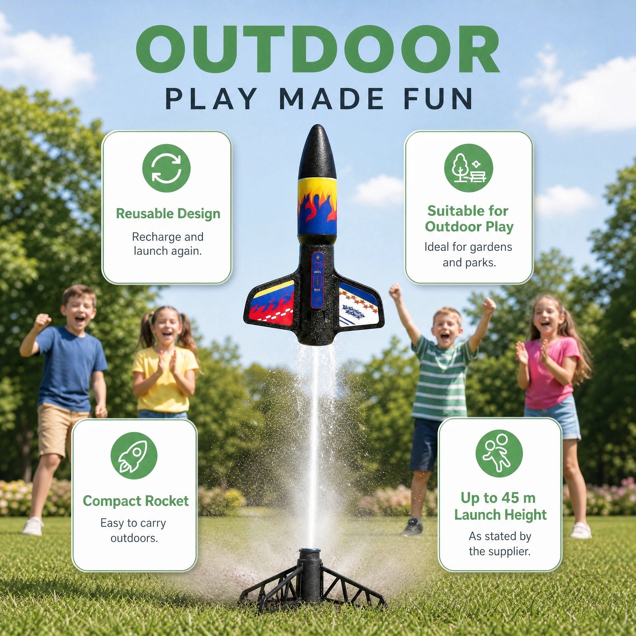 Kids Electric Rocket Launcher with Parachute and USB Rechargeable Design