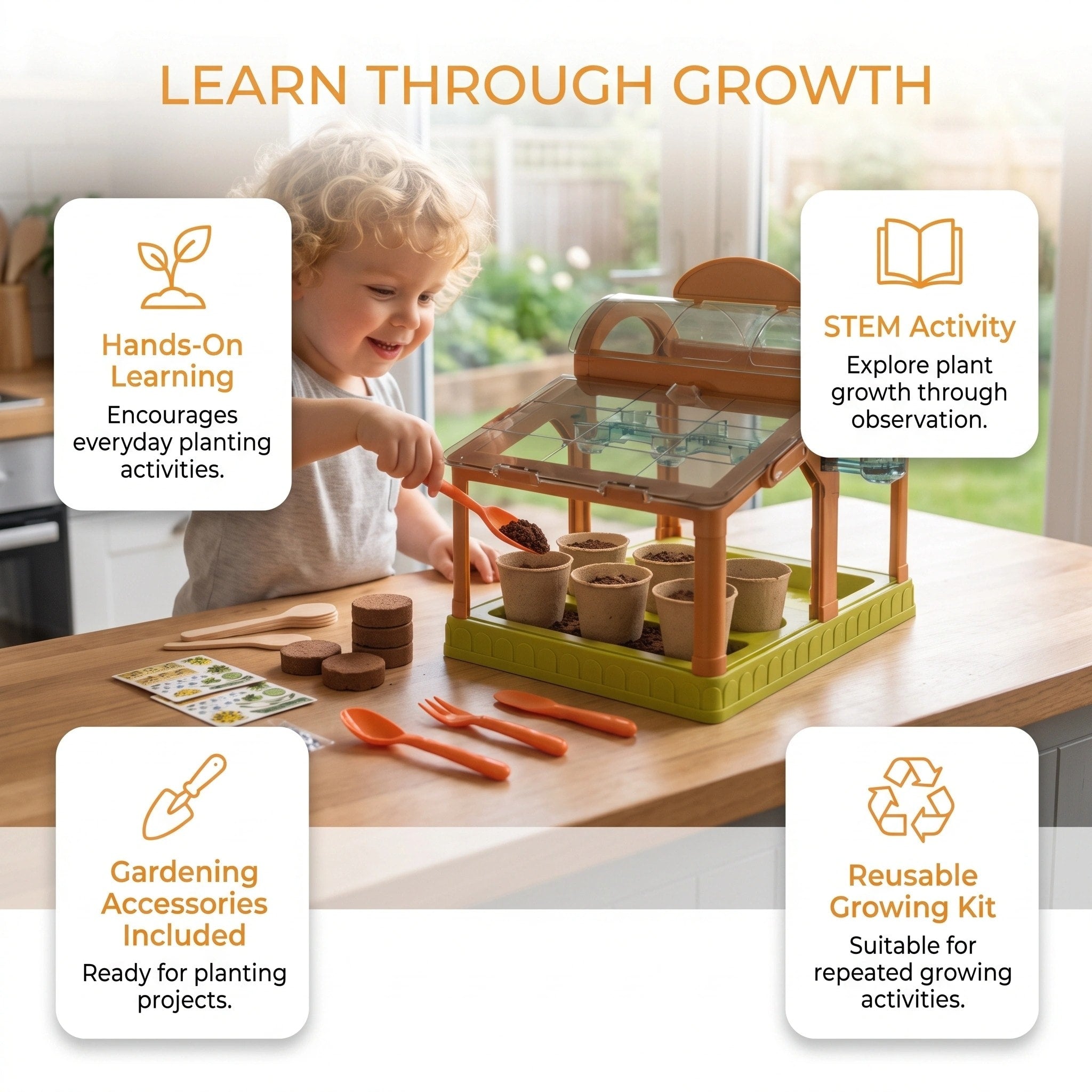 Kids Indoor Greenhouse Growing Kit with LED Light and Self Watering System