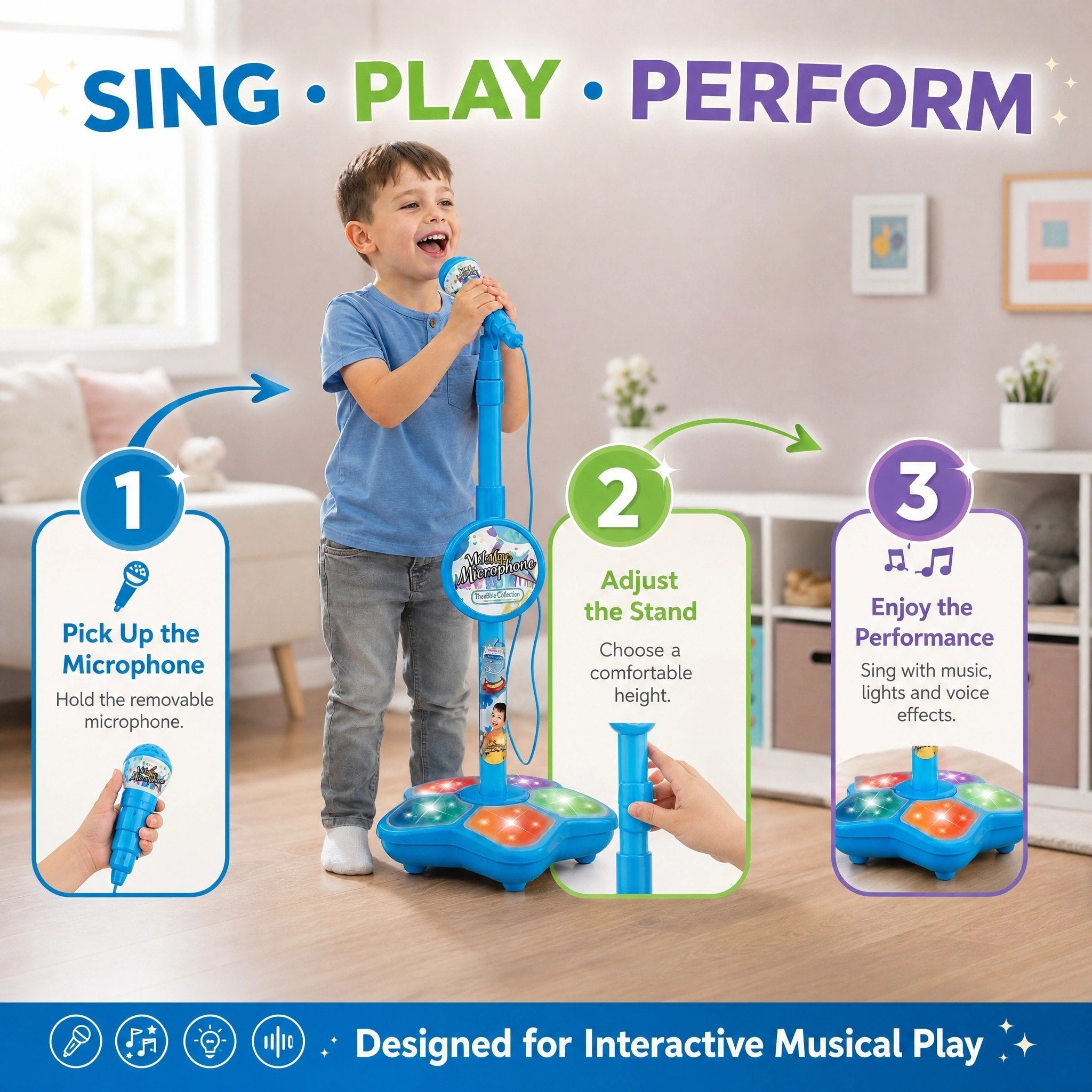 Kids Karaoke Machine with Microphone, Lights and Adjustable Stand