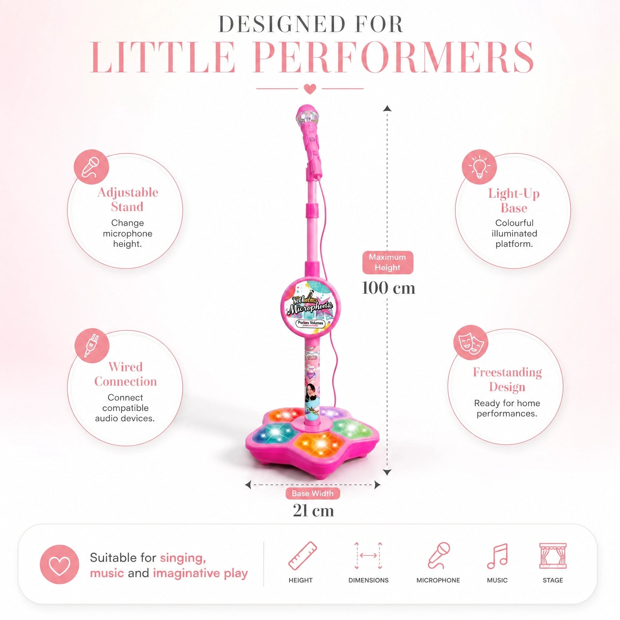 Kids Karaoke Machine with Microphone, Lights and Adjustable Stand