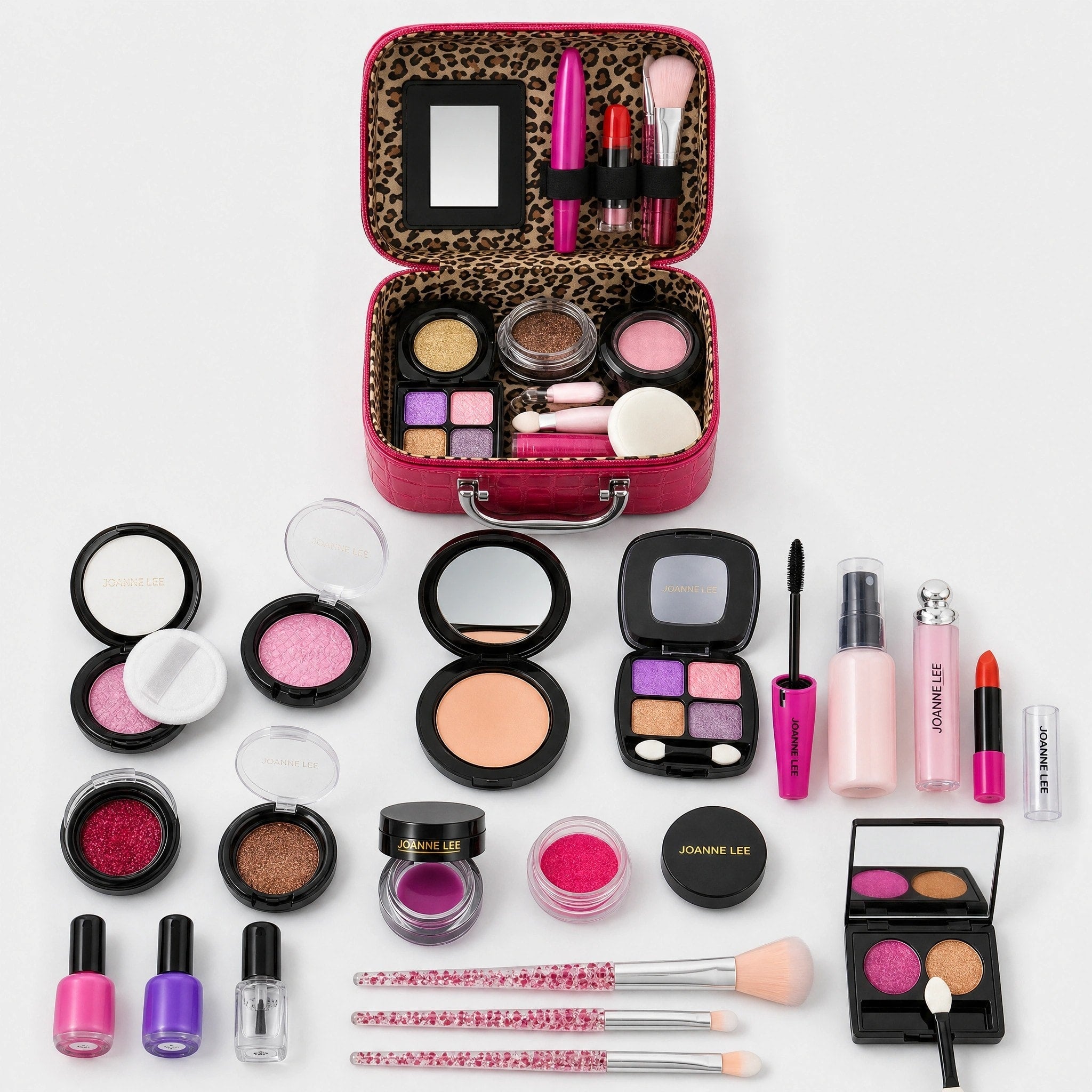 Set de maquillage jouet pour enfants avec trousse cosmétique, miroir et accessoires de beauté