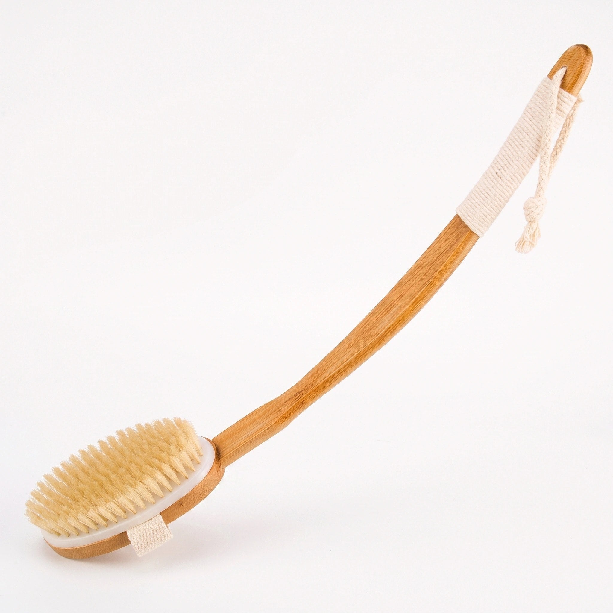 Brosse de bain à long manche avec poils naturels de sanglier et tête de brosse en bois détachable