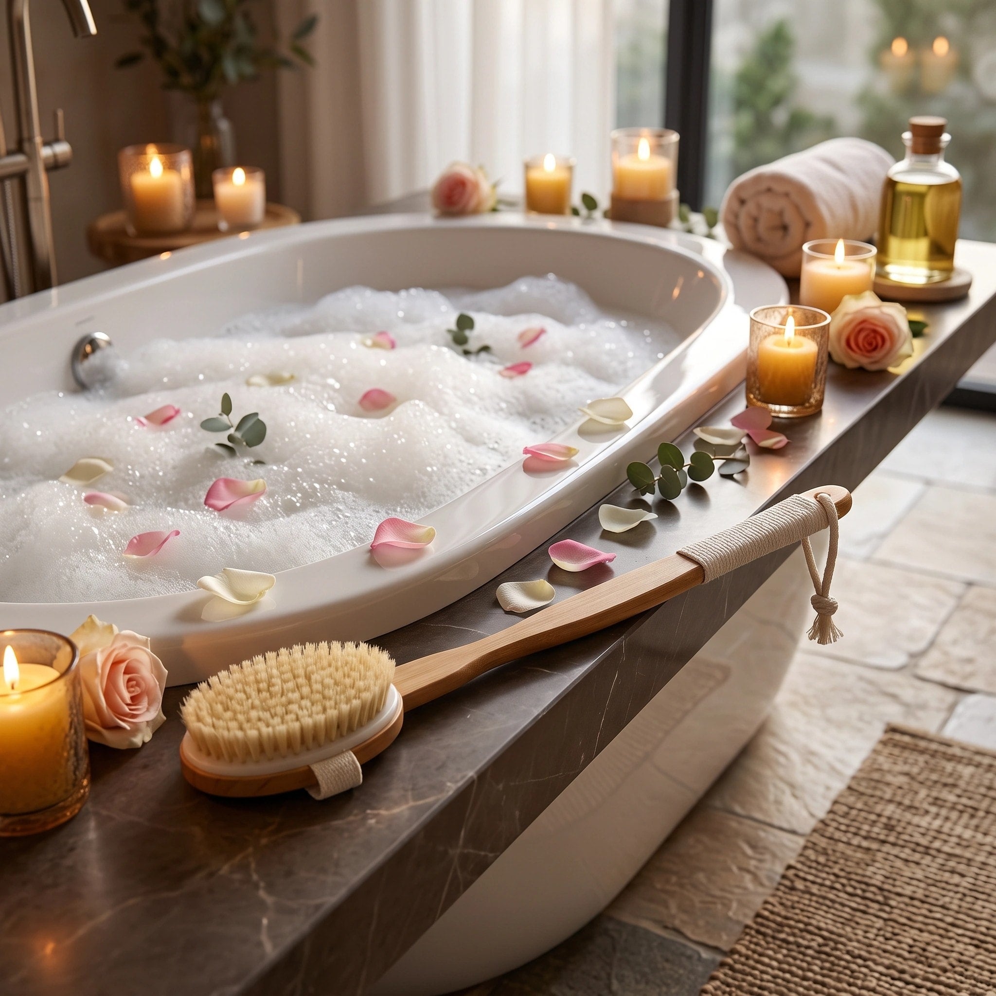 Brosse de bain à long manche avec poils naturels de sanglier et tête de brosse en bois détachable