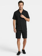 Mens Crinkle Fabric Pajama Set | Relaxed Camp Collar Shirt and Shorts for Spring/Summer 5