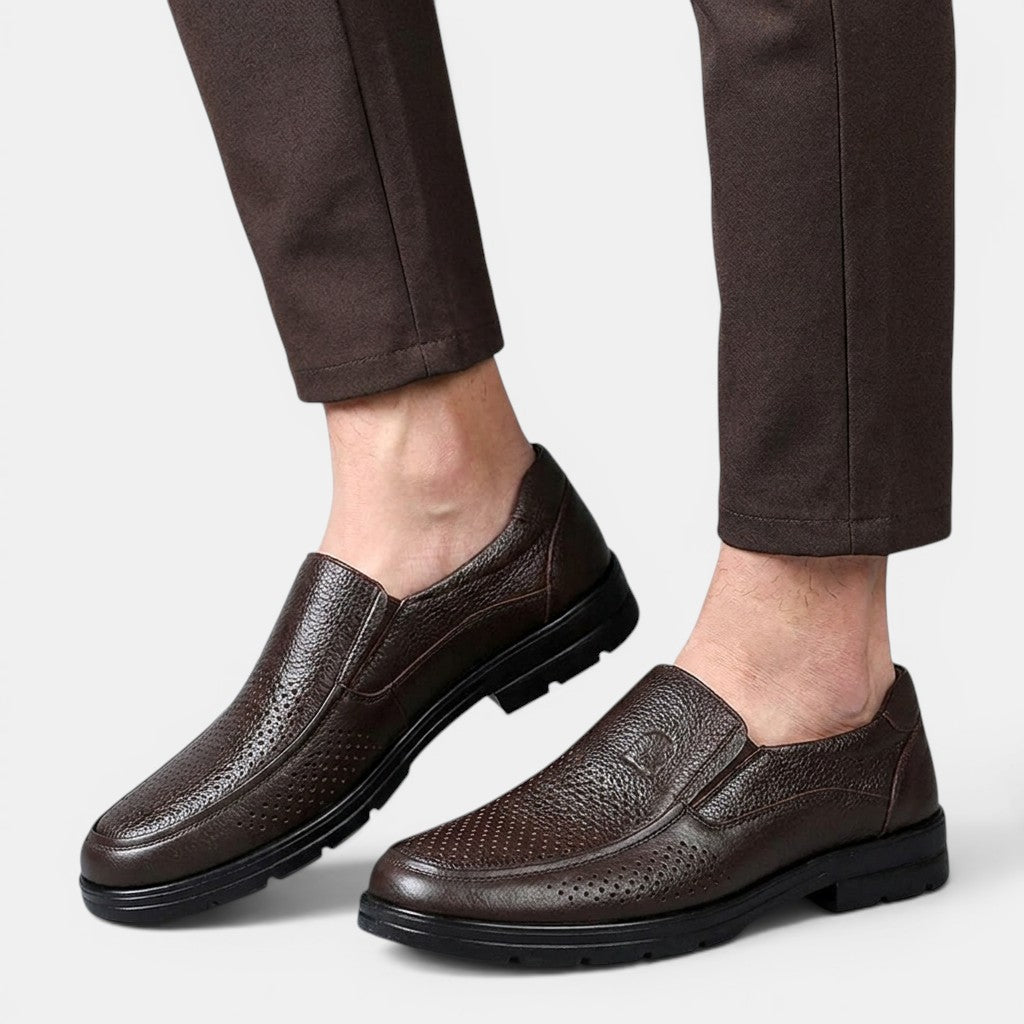 Mens Genuine Leather Loafers | Comfortable Brown Slip-On Casual Shoes 6