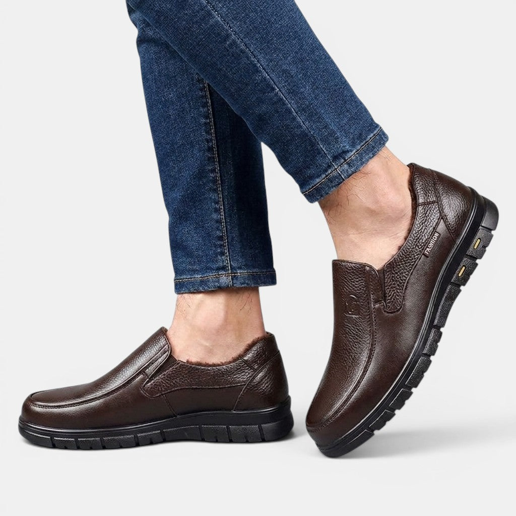 Mens Genuine Leather Loafers | Comfortable Brown Slip-On Casual Shoes 8