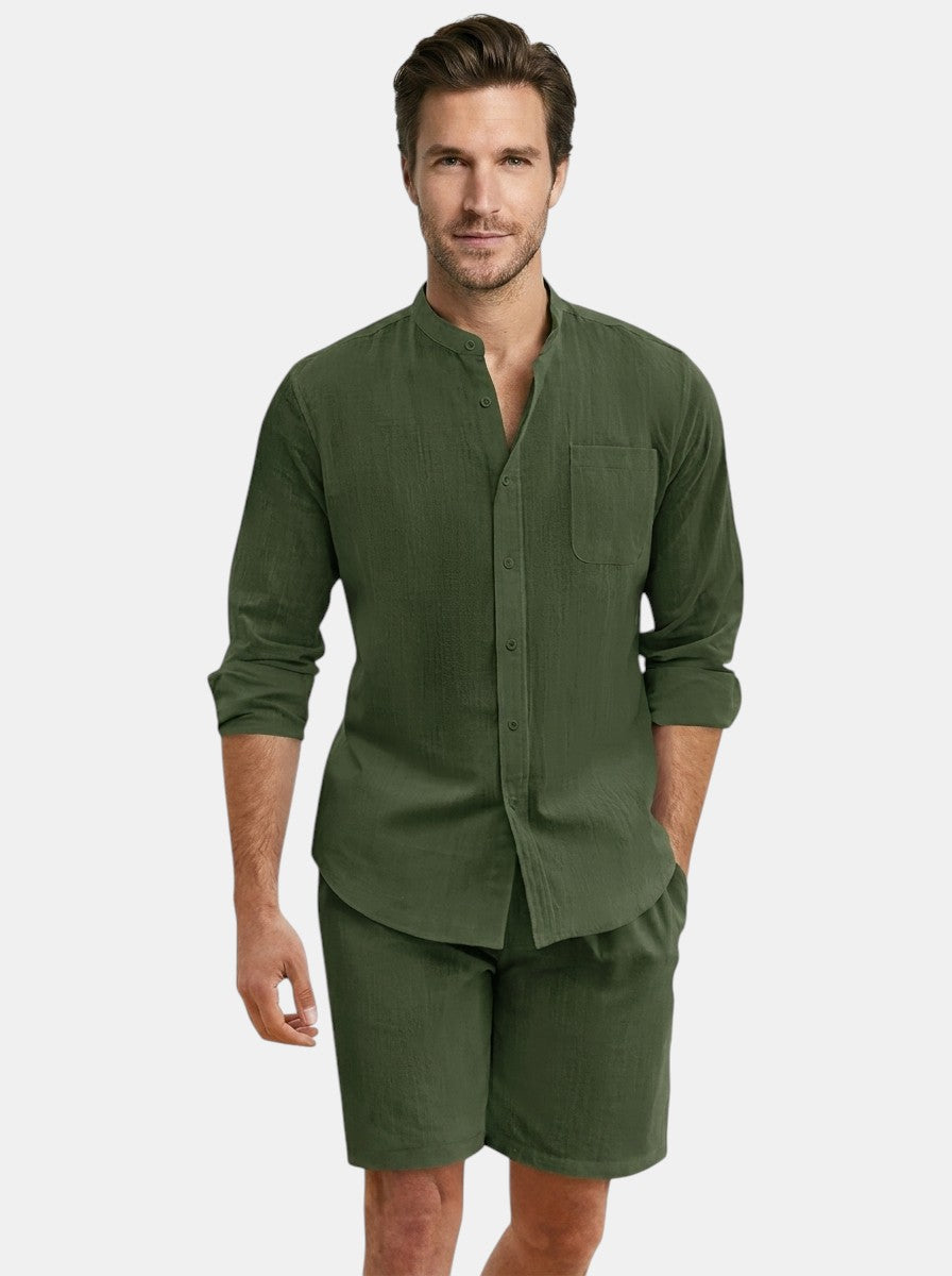 Mens Lightweight Cotton Summer Set | Stylish Button-Up Shirt and Relaxed Fit Shorts 4