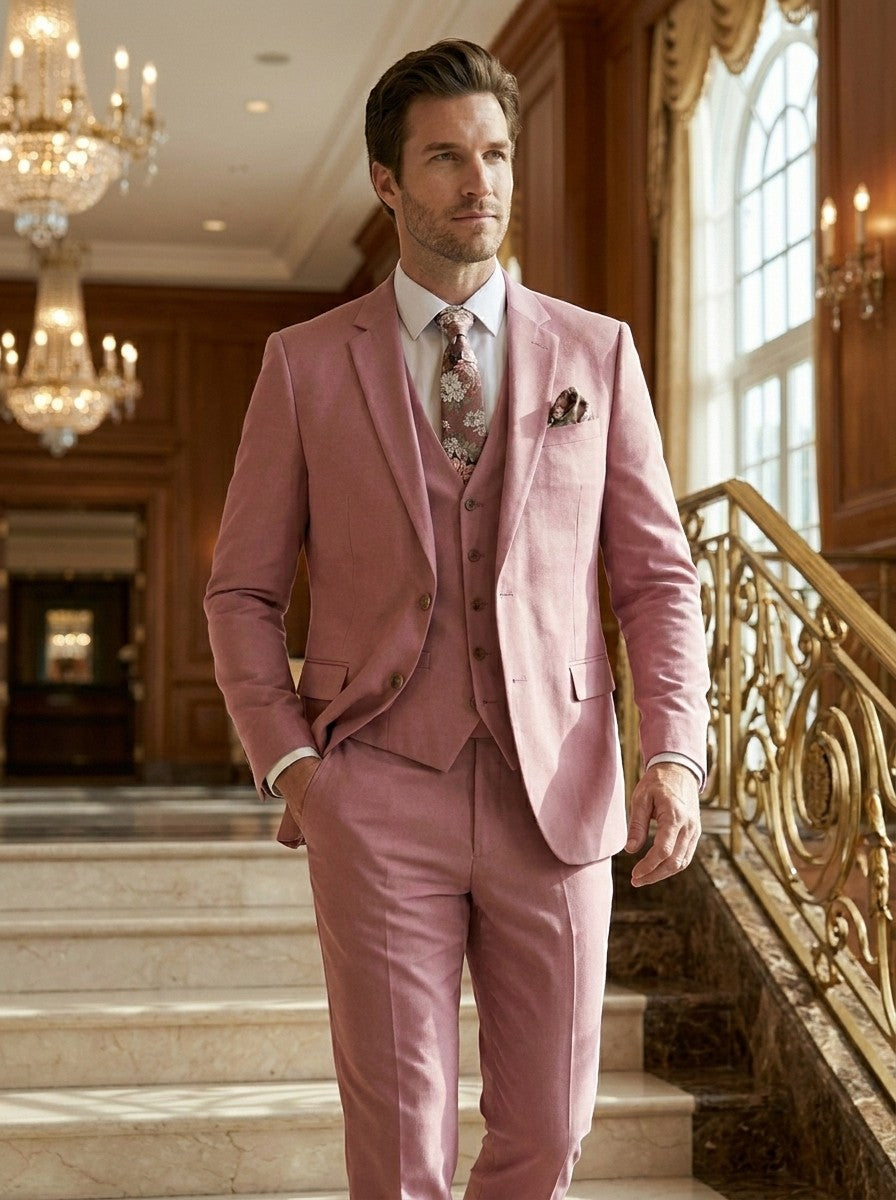 Mens Lightweight Fabric Suit Set | Modern Three-Piece Slim-Fit Blazer with Vest 2