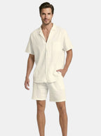 Mens Lightweight Woven Summer Set | Relaxed Fit Short Sleeve Shirt and Drawstring Shorts 7