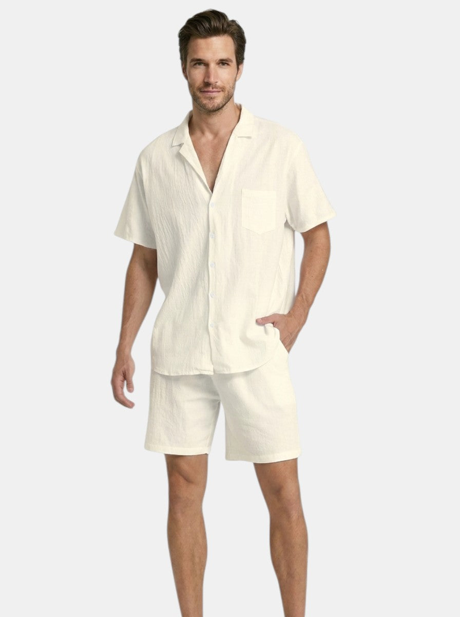 Mens Lightweight Woven Summer Set | Relaxed Fit Short Sleeve Shirt and Drawstring Shorts 7