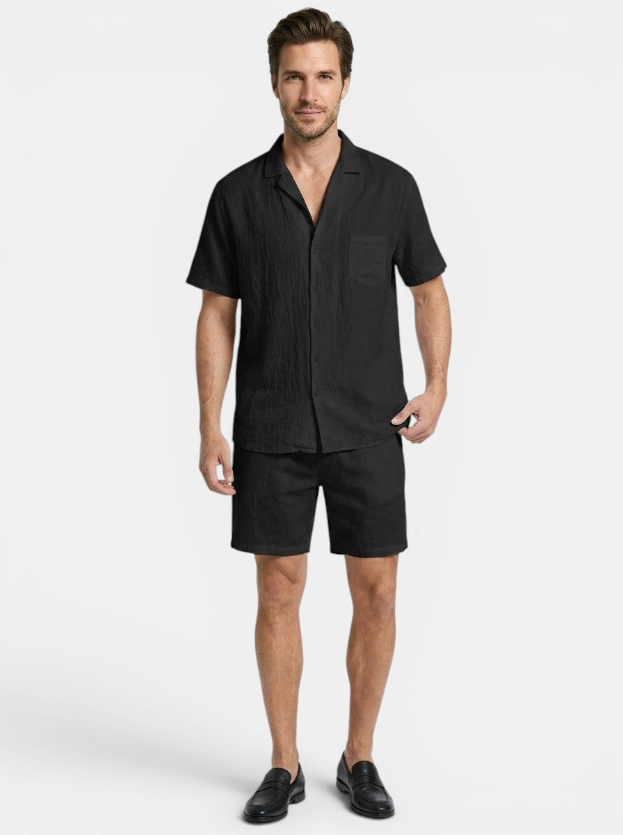 Mens Lightweight Woven Summer Set | Relaxed Fit Short Sleeve Shirt and Drawstring Shorts 5