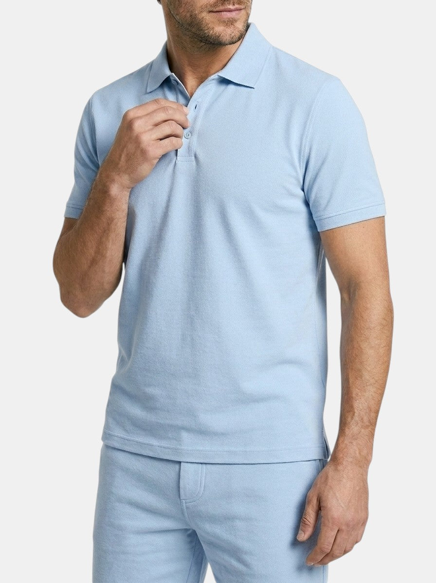 Mens Textured Cotton Polo Shirt Set | Casual Short Sleeve Summer Outfit 4