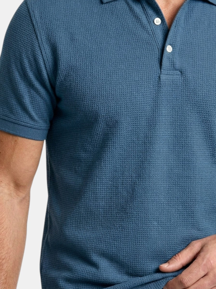 Mens Textured Cotton Polo Shirt Set | Casual Short Sleeve Summer Outfit 15