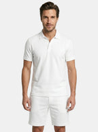 Mens Textured Cotton Polo Shirt Set | Casual Short Sleeve Summer Outfit 12