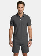 Mens Textured Cotton Polo Shirt Set | Casual Short Sleeve Summer Outfit 7