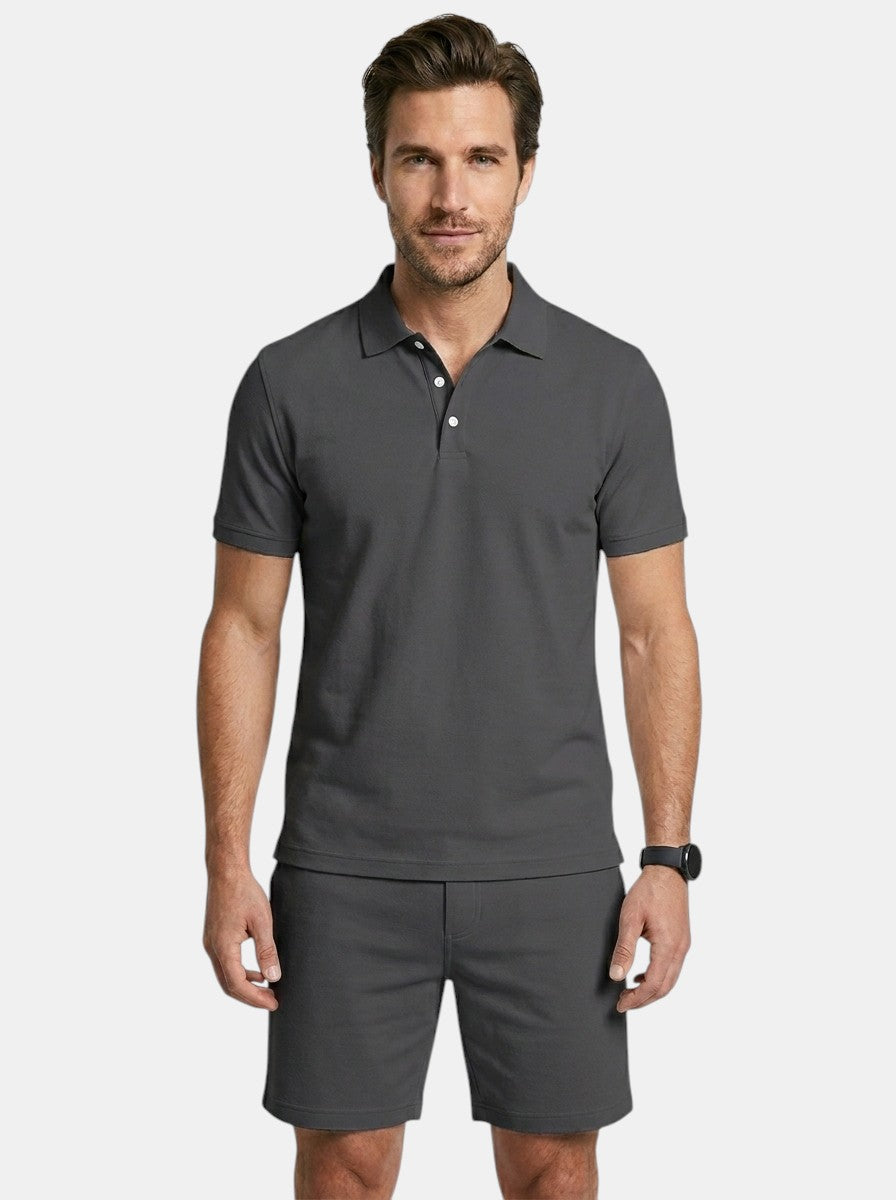 Mens Textured Cotton Polo Shirt Set | Casual Short Sleeve Summer Outfit 7
