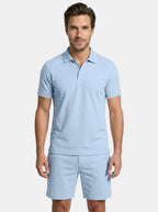 Mens Textured Cotton Polo Shirt Set | Casual Short Sleeve Summer Outfit 3