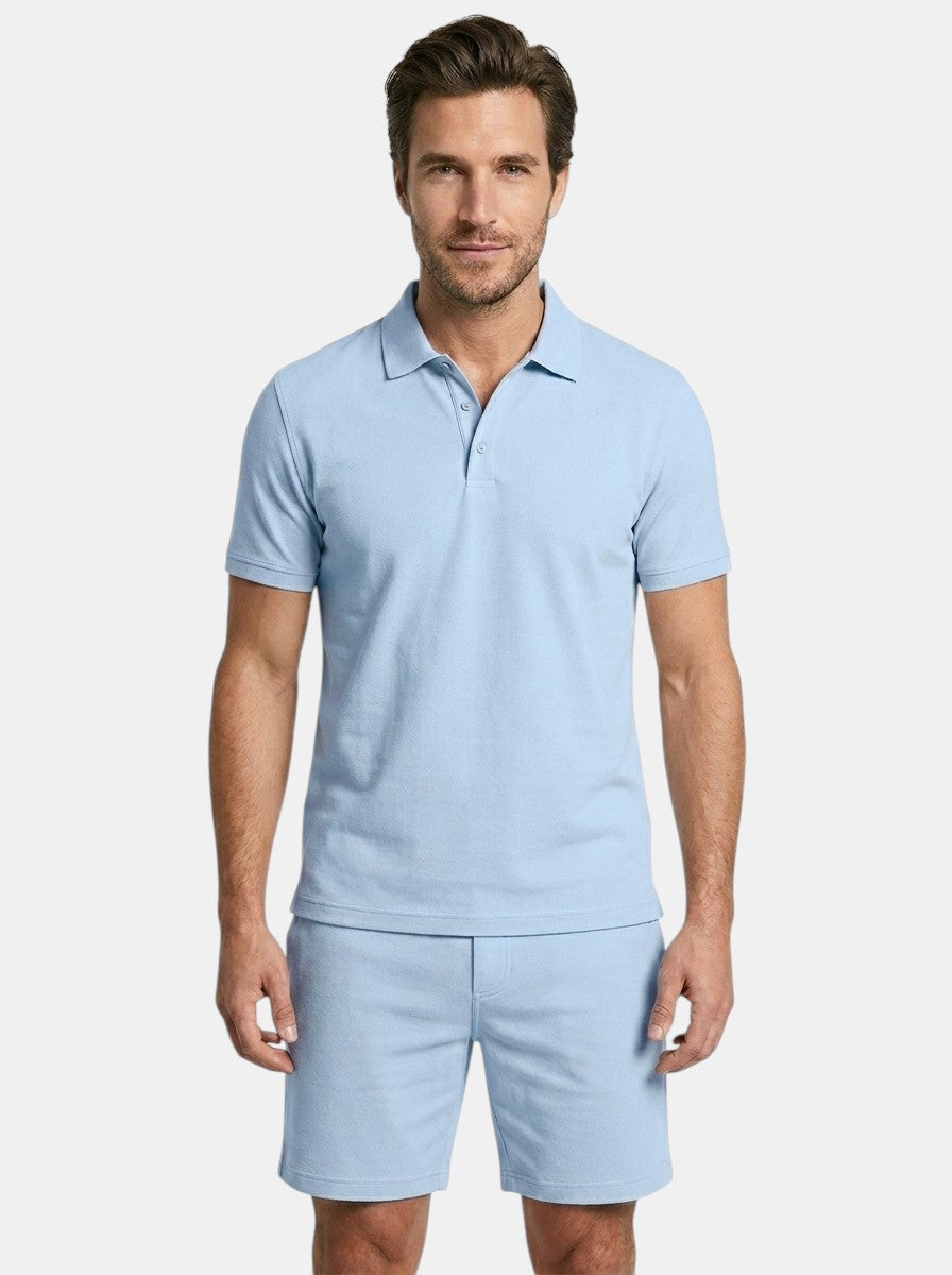 Mens Textured Cotton Polo Shirt Set | Casual Short Sleeve Summer Outfit 3