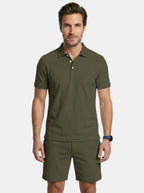 Mens Textured Cotton Polo Shirt Set | Casual Short Sleeve Summer Outfit 10
