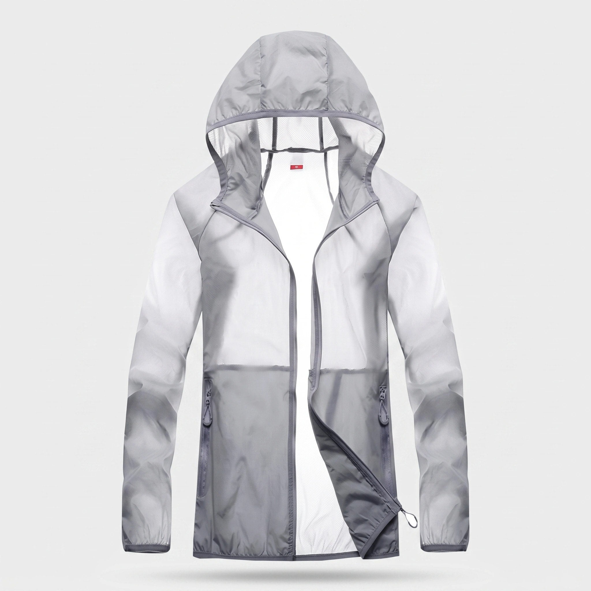 Veste pliable avec protection UV, capuche, tissu à séchage rapide et poches zippées