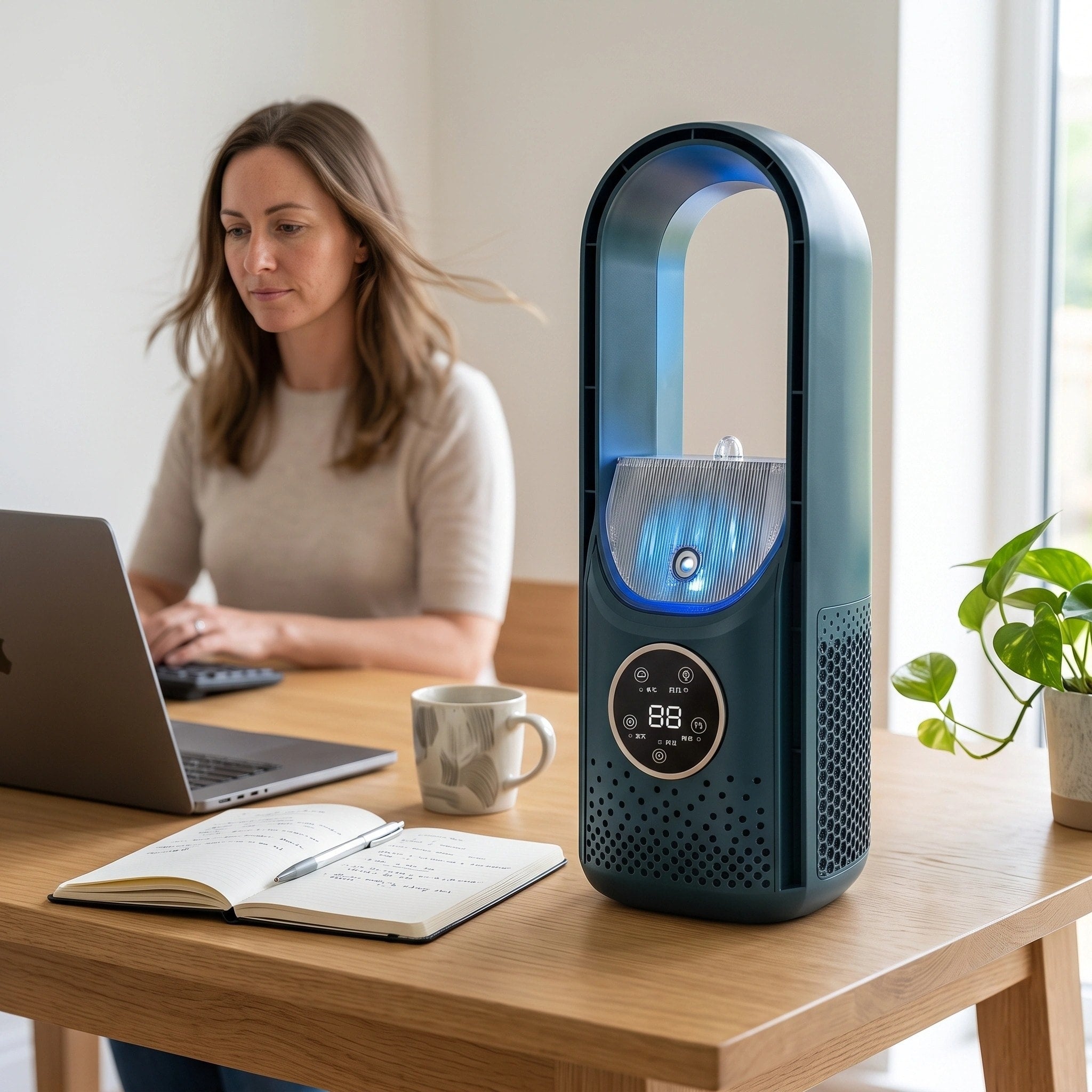 Portable Air Cooling Fan with Humidifier, 6 Speeds and Touch Display for Home