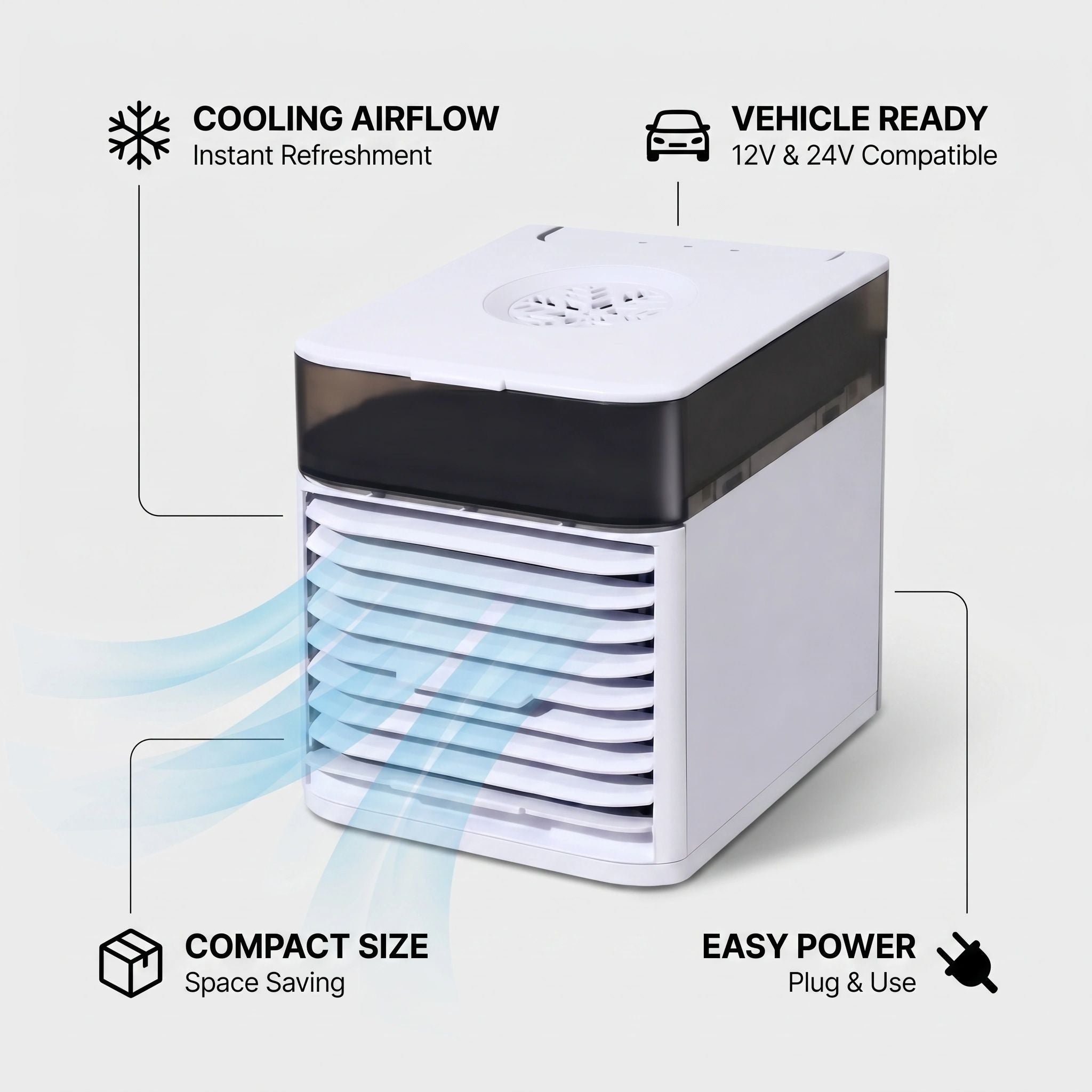 Raffreddatore d'Aria Portatile per Cabina | Ventilatore di Raffreddamento per Veicoli 12V/24V con Tecnologia di Raffreddamento ad Acqua | Per Auto e Camion