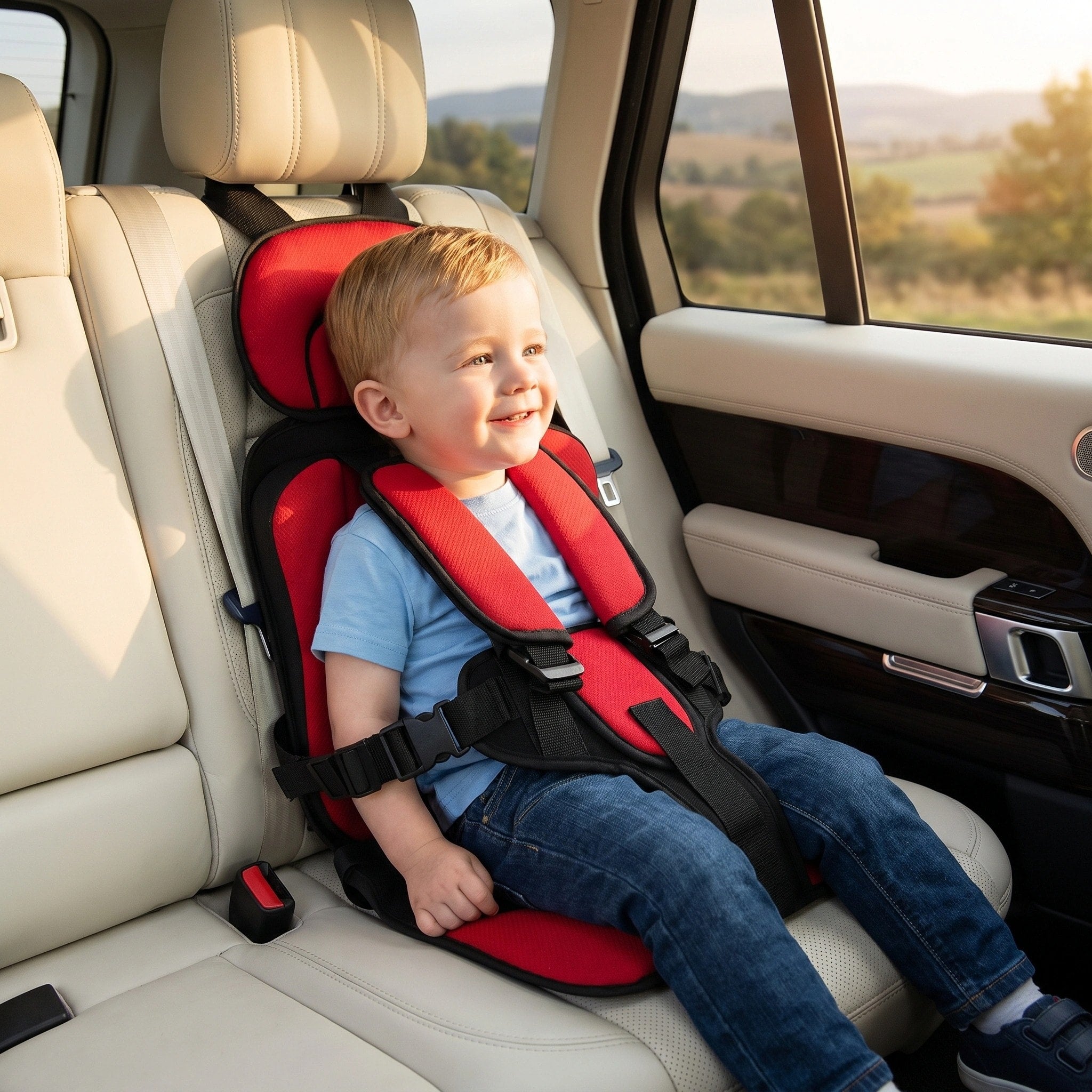 Siège de voyage portable pour enfant avec harnais 5 points, maille respirante et ajustement réglable