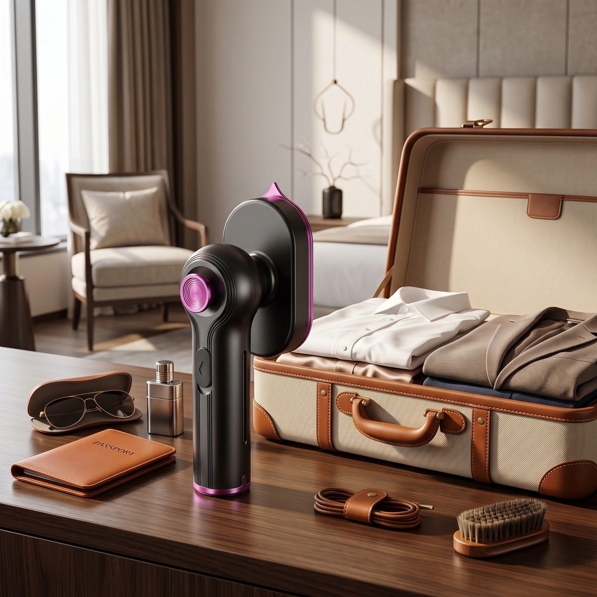 Défroisseur portable avec semelle en céramique, poignée rotative à 90° et réservoir d'eau de 60 ml