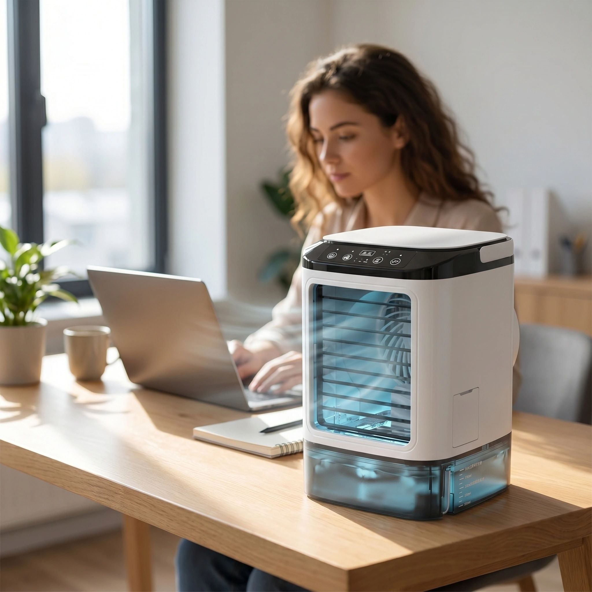 Portable Evaporative Air Cooler | Rechargeable 3-in-1 Cooling Fan with LED Light | Compact Personal Cooling Device