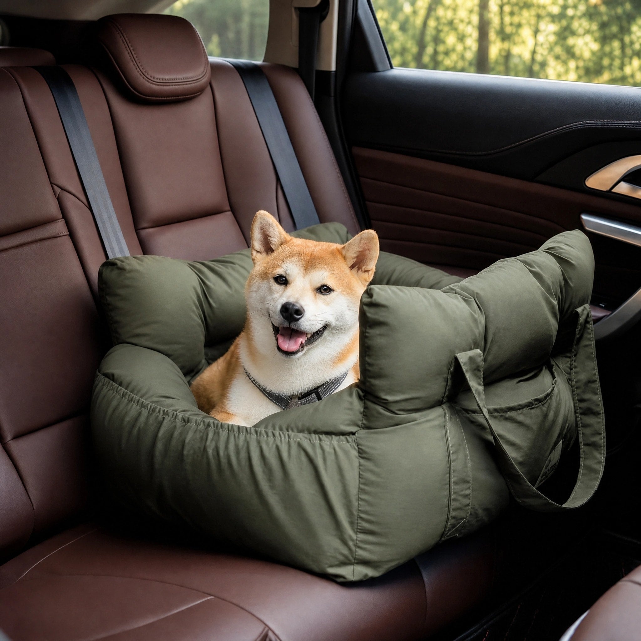 Portable Pet Car Seat Bed with Safety Leash and Carry Handles