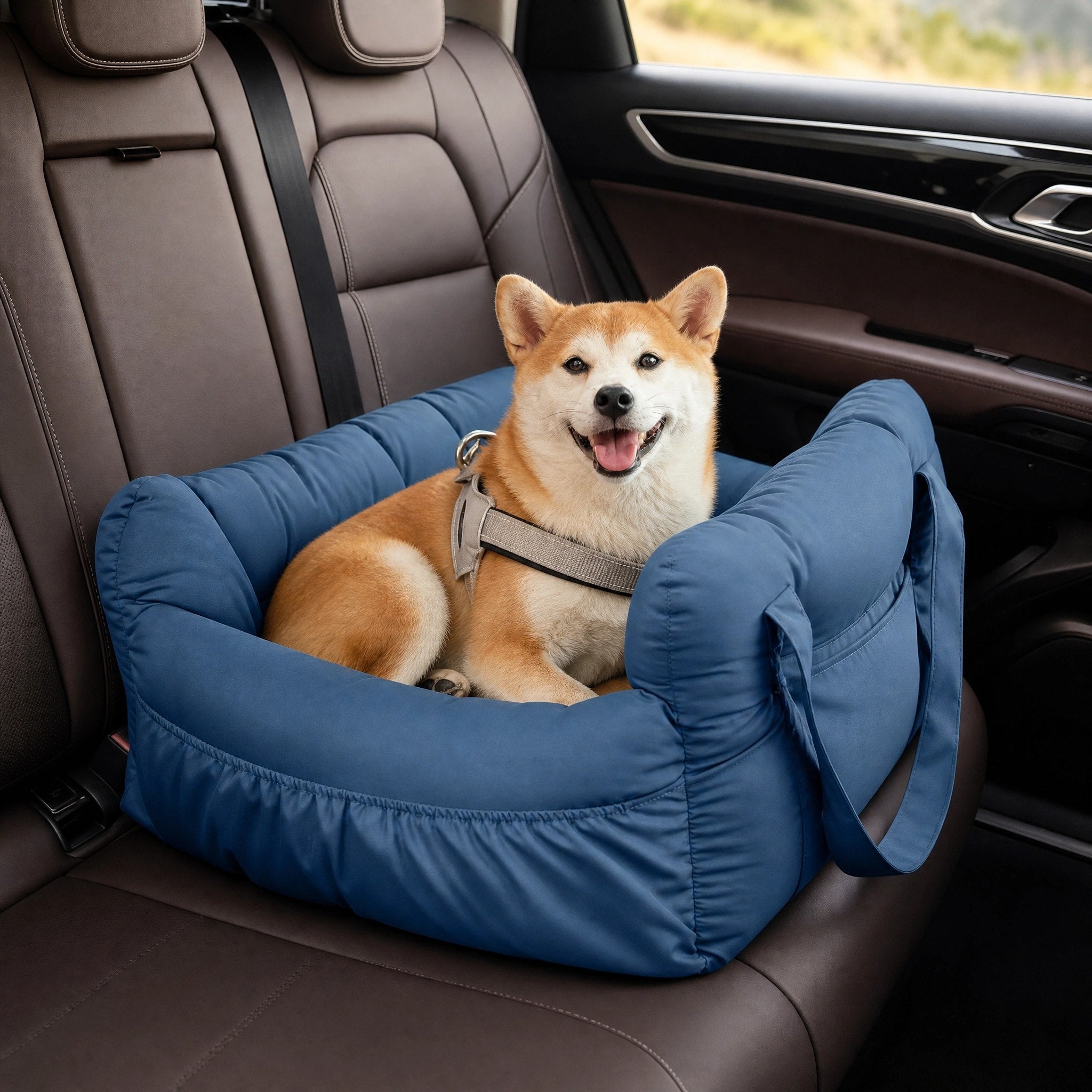 Portable Pet Car Seat Bed with Safety Leash and Carry Handles