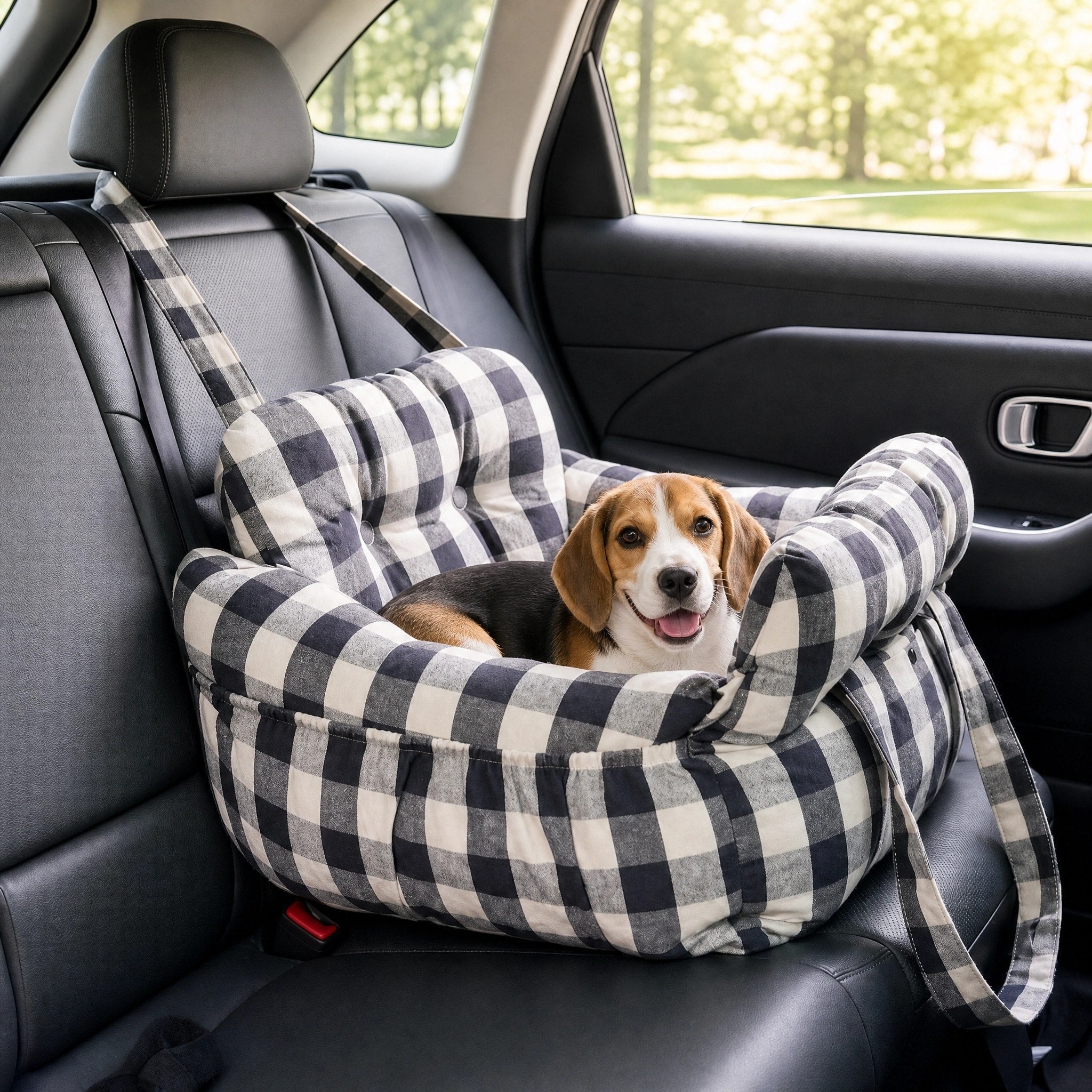 Portable Pet Car Seat Bed with Safety Leash and Carry Handles