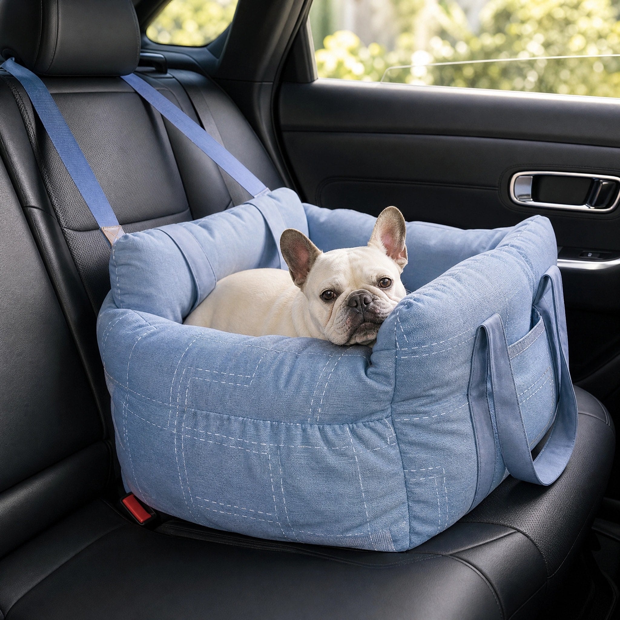 Portable Pet Car Seat Bed with Safety Leash and Carry Handles