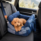 Portable Pet Car Seat Bed with Safety Leash and Carry Handles