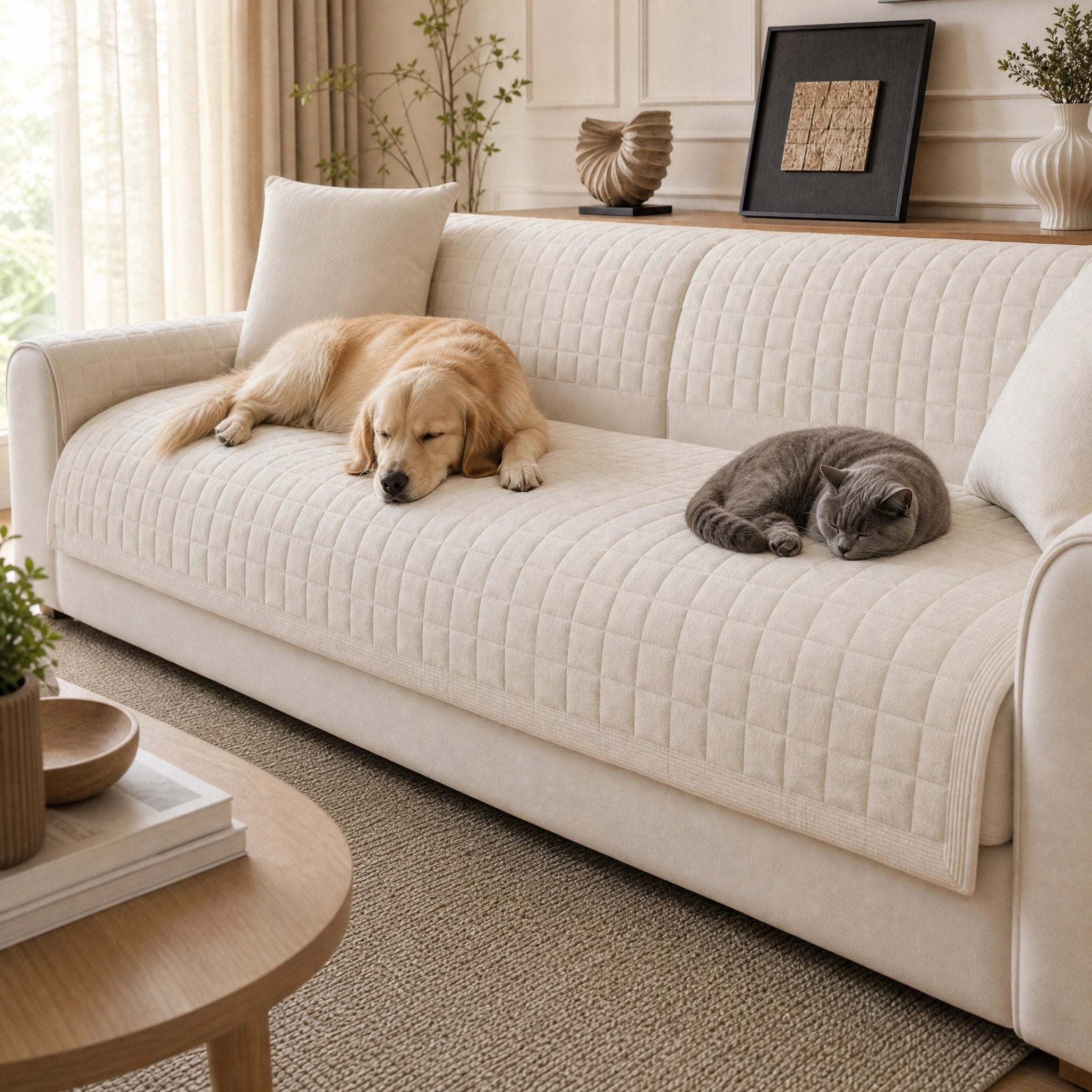 Quilted Sofa Cover for Pets with Non-Slip Design and Easy-Care Finish