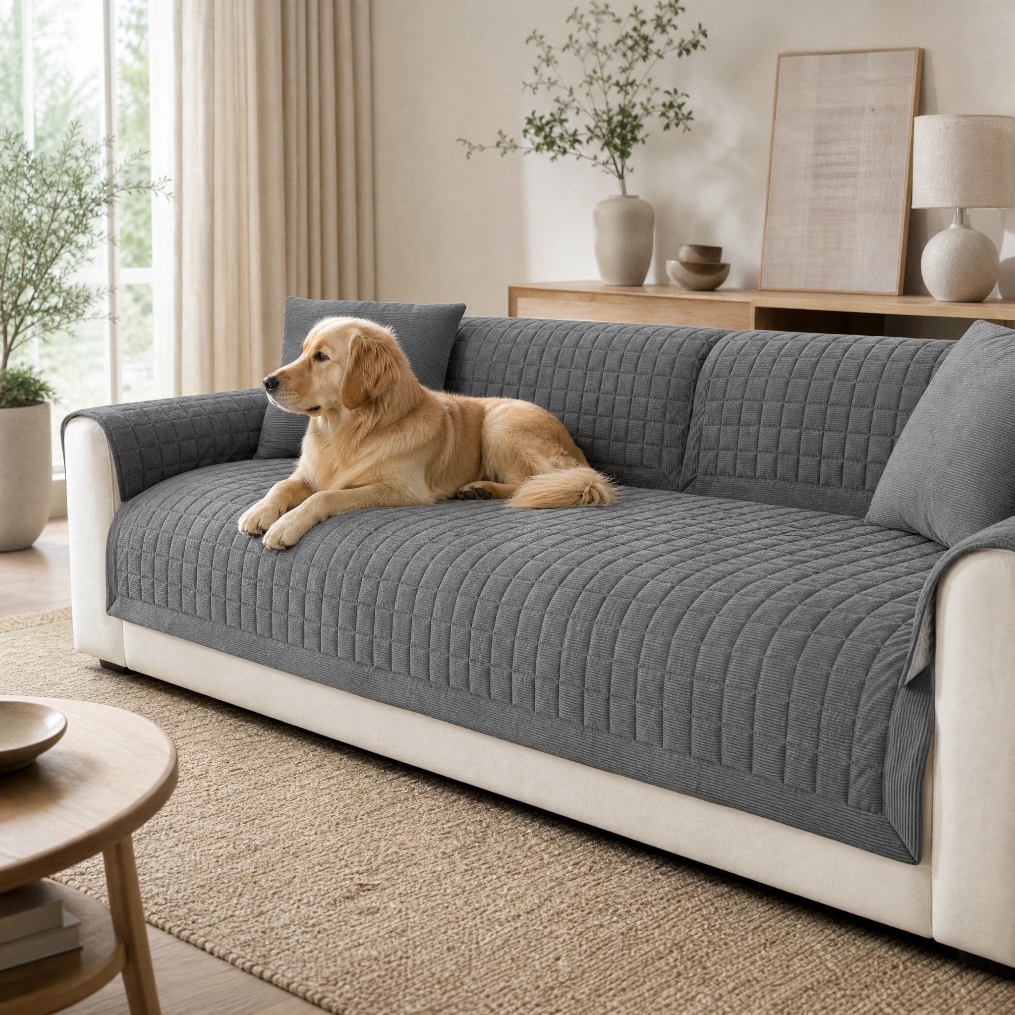 Quilted Sofa Cover for Pets with Non-Slip Design and Easy-Care Finish