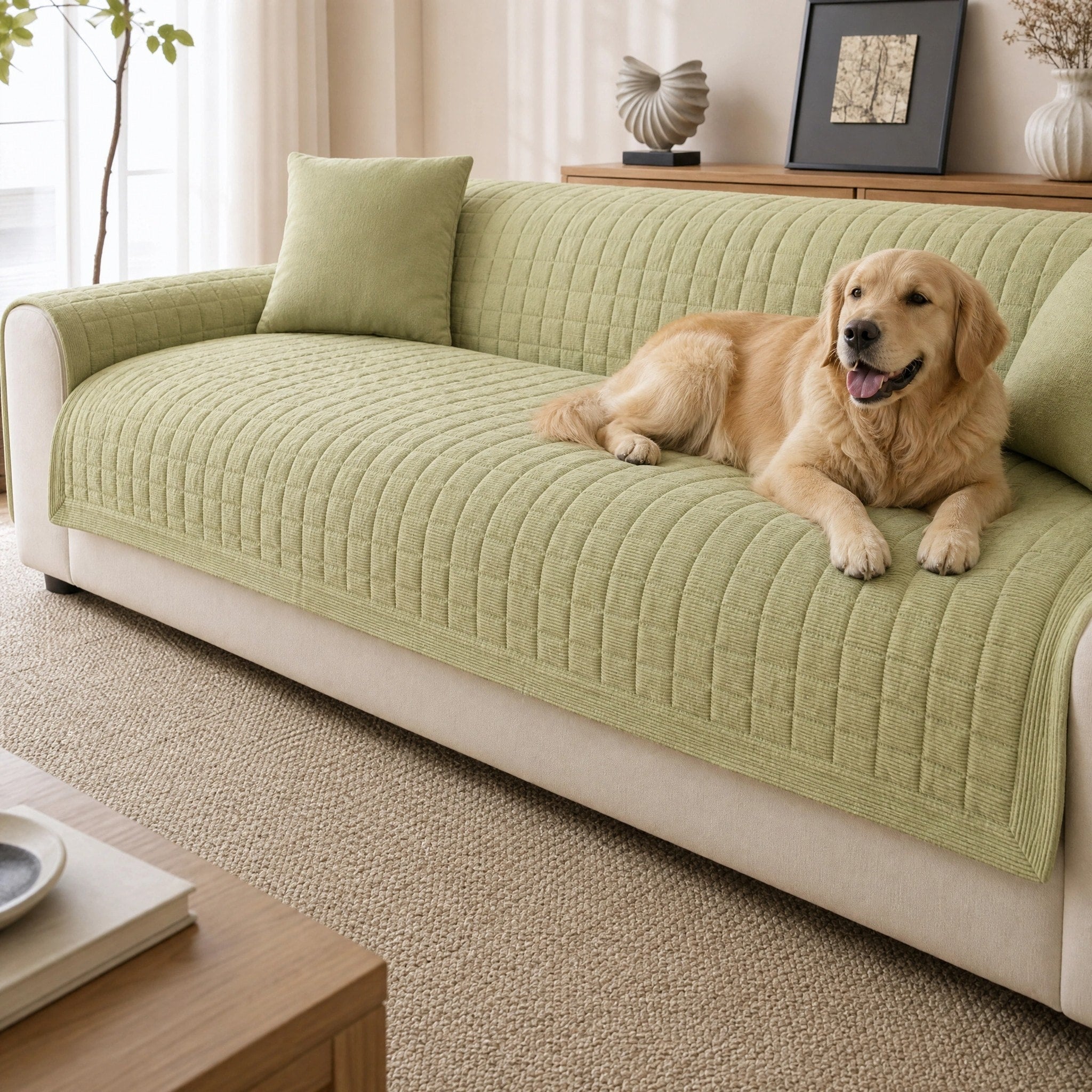 Quilted Sofa Cover for Pets with Non-Slip Design and Easy-Care Finish