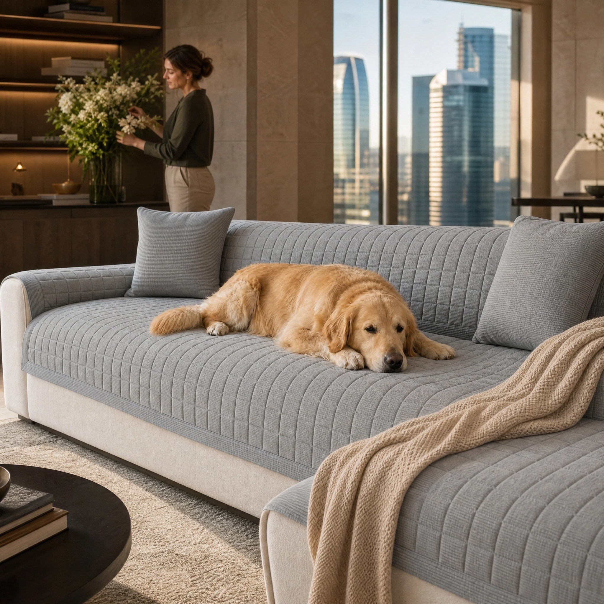 Quilted Sofa Cover for Pets with Non-Slip Design and Easy-Care Finish