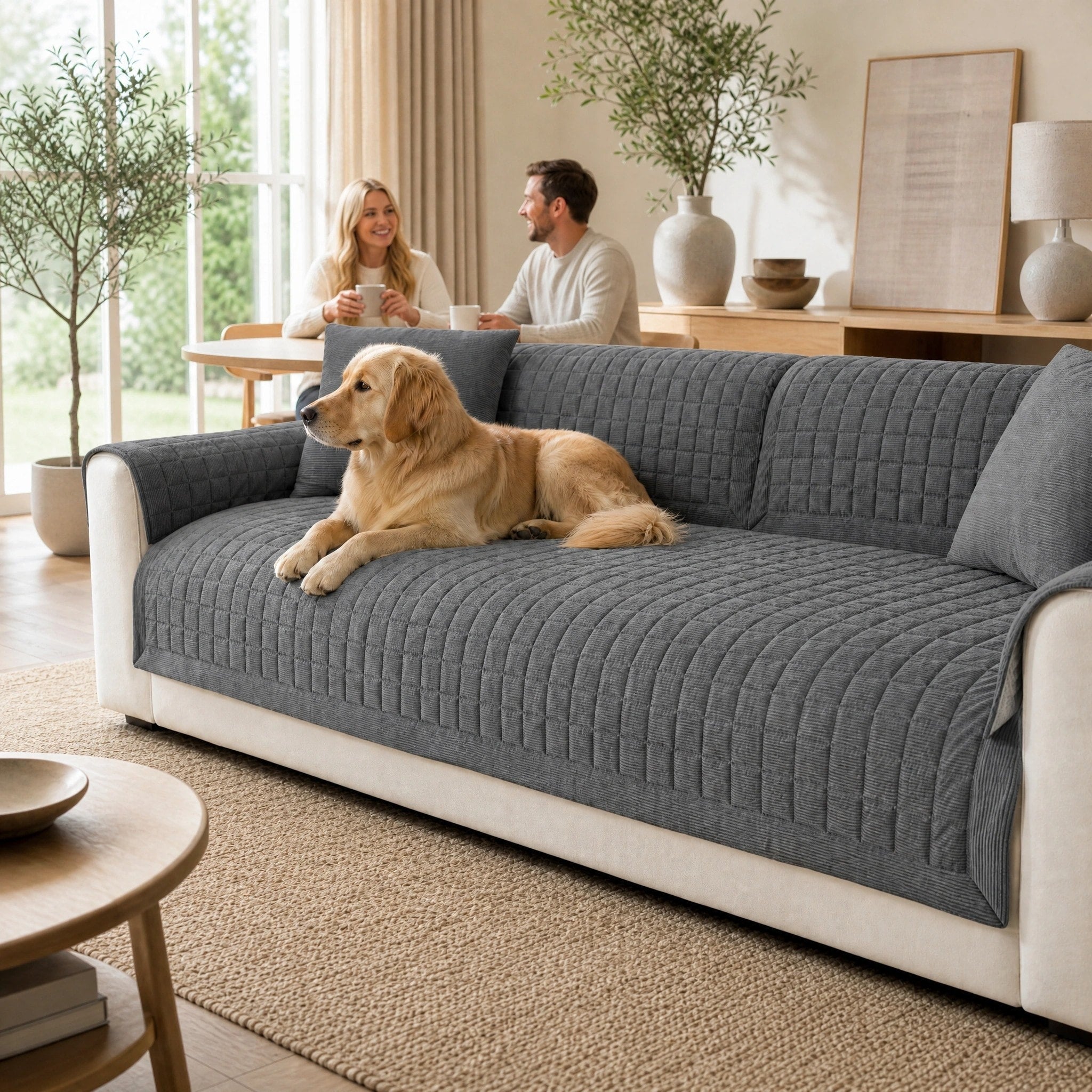 Quilted Sofa Cover for Pets with Non-Slip Design and Easy-Care Finish