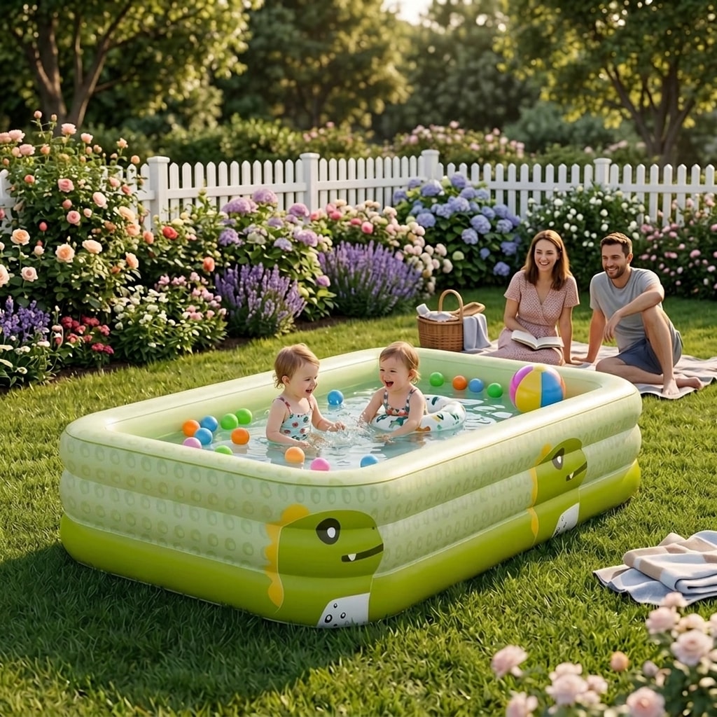 Piscina Rettangolare per Famiglie | Grande Piscina Gonfiabile Pieghevole con Design a Tre Livelli