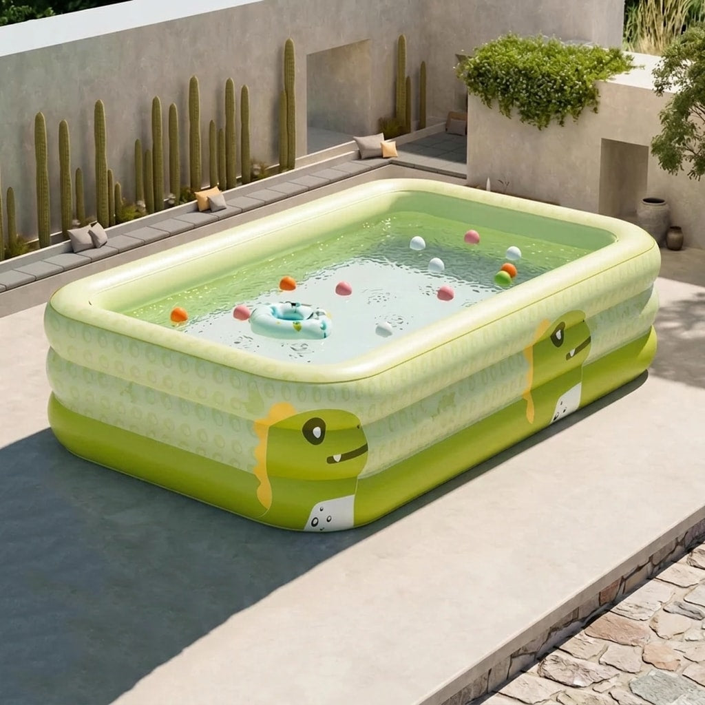 Piscina Rettangolare per Famiglie | Grande Piscina Gonfiabile Pieghevole con Design a Tre Livelli