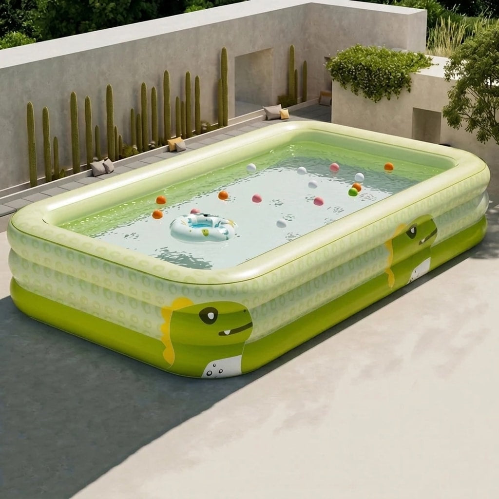 Piscina Rettangolare per Famiglie | Grande Piscina Gonfiabile Pieghevole con Design a Tre Livelli