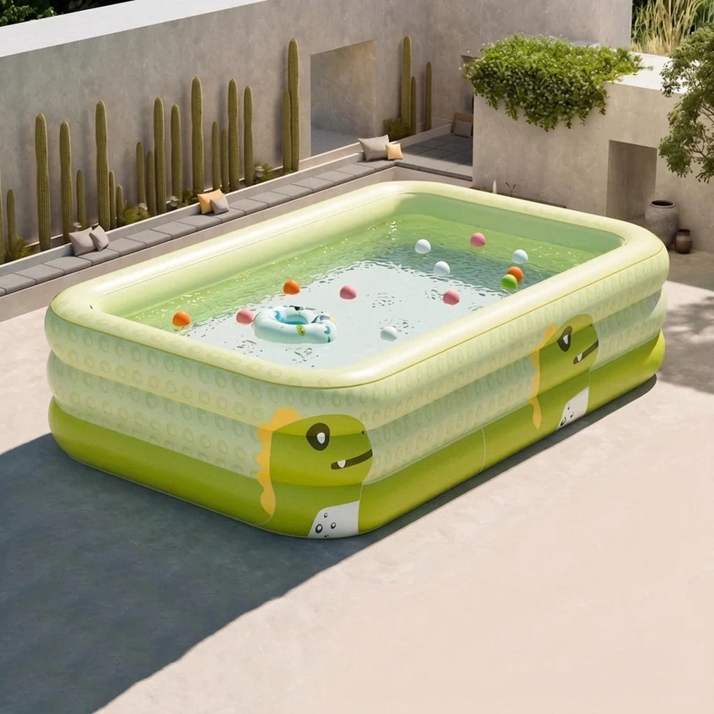 Piscina Rettangolare per Famiglie | Grande Piscina Gonfiabile Pieghevole con Design a Tre Livelli
