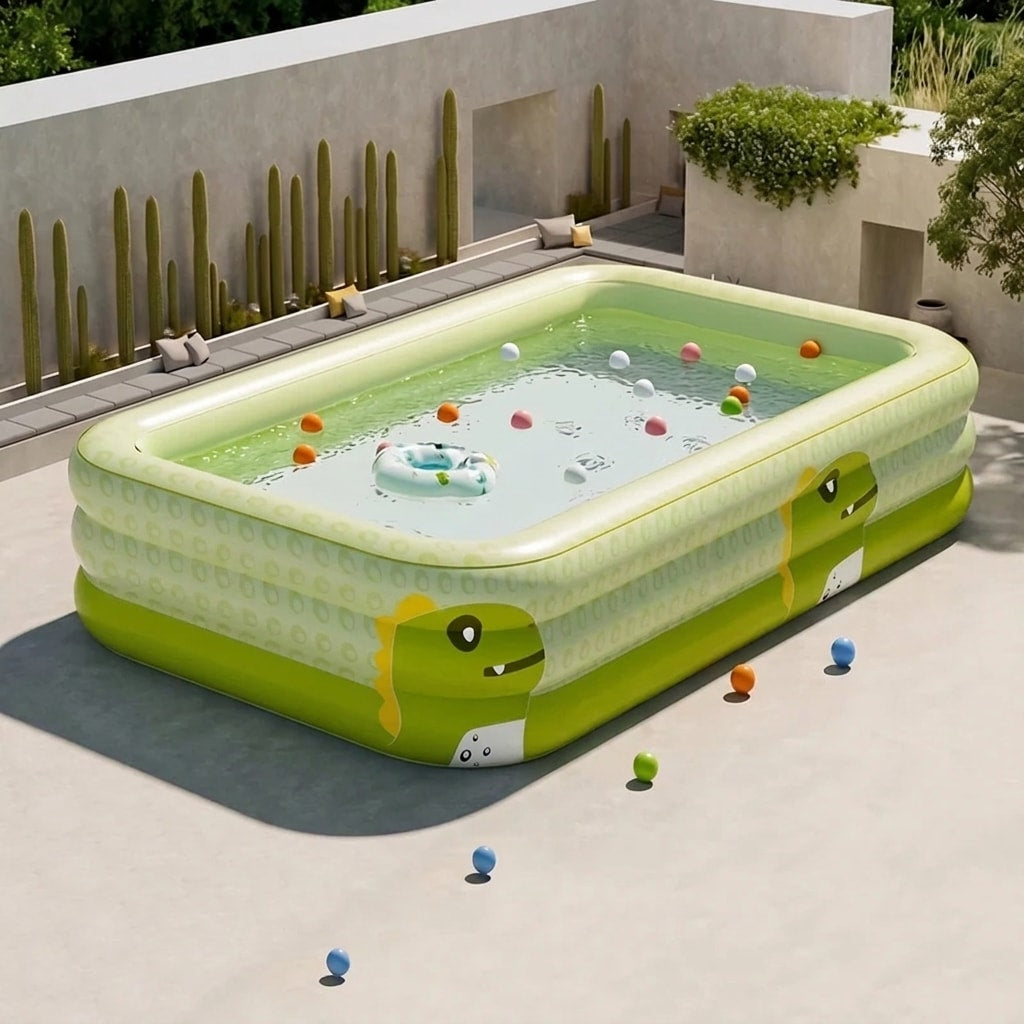 Piscina Rettangolare per Famiglie | Grande Piscina Gonfiabile Pieghevole con Design a Tre Livelli