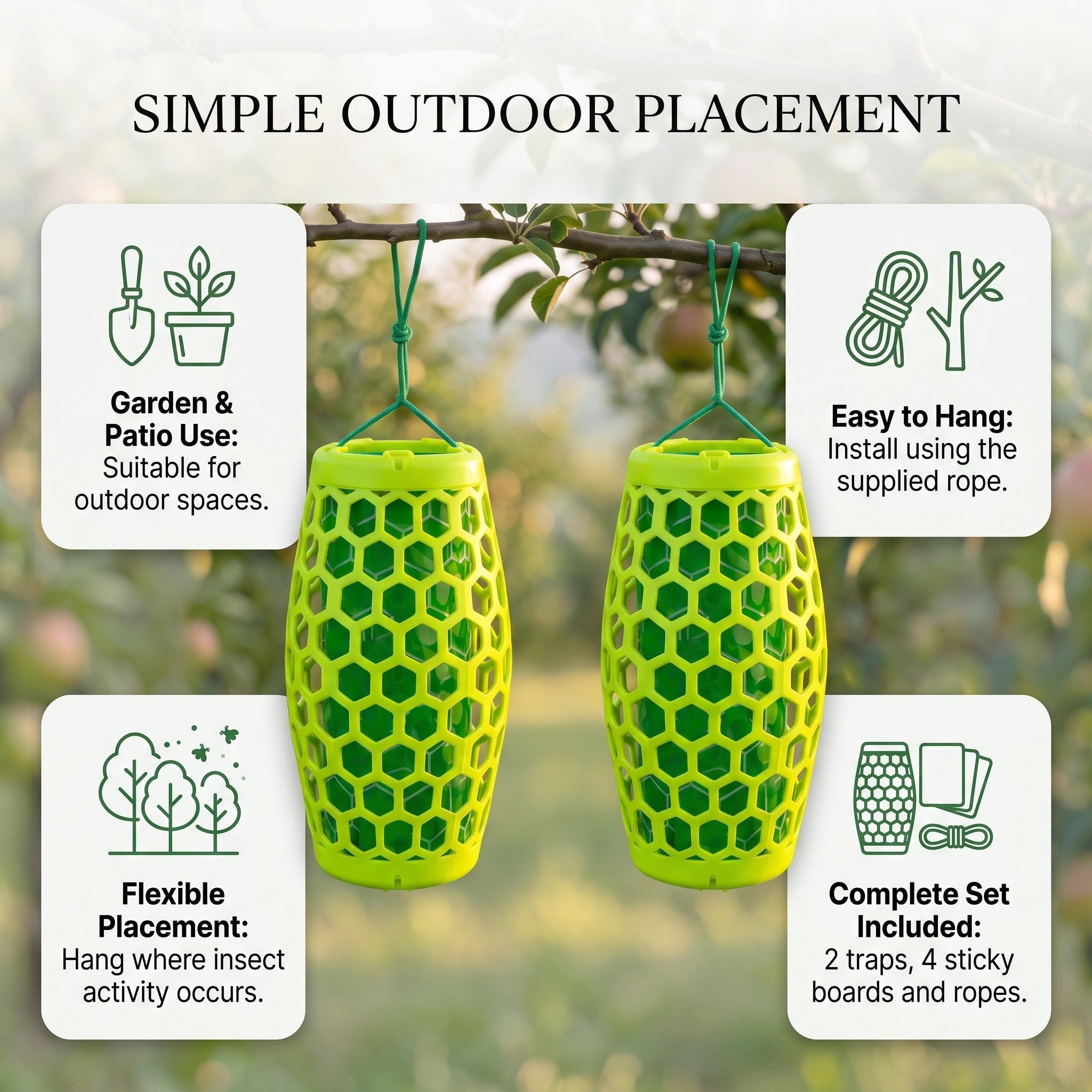 Reusable Hanging Wasp Trap with Replaceable Sticky Boards – Set of 2