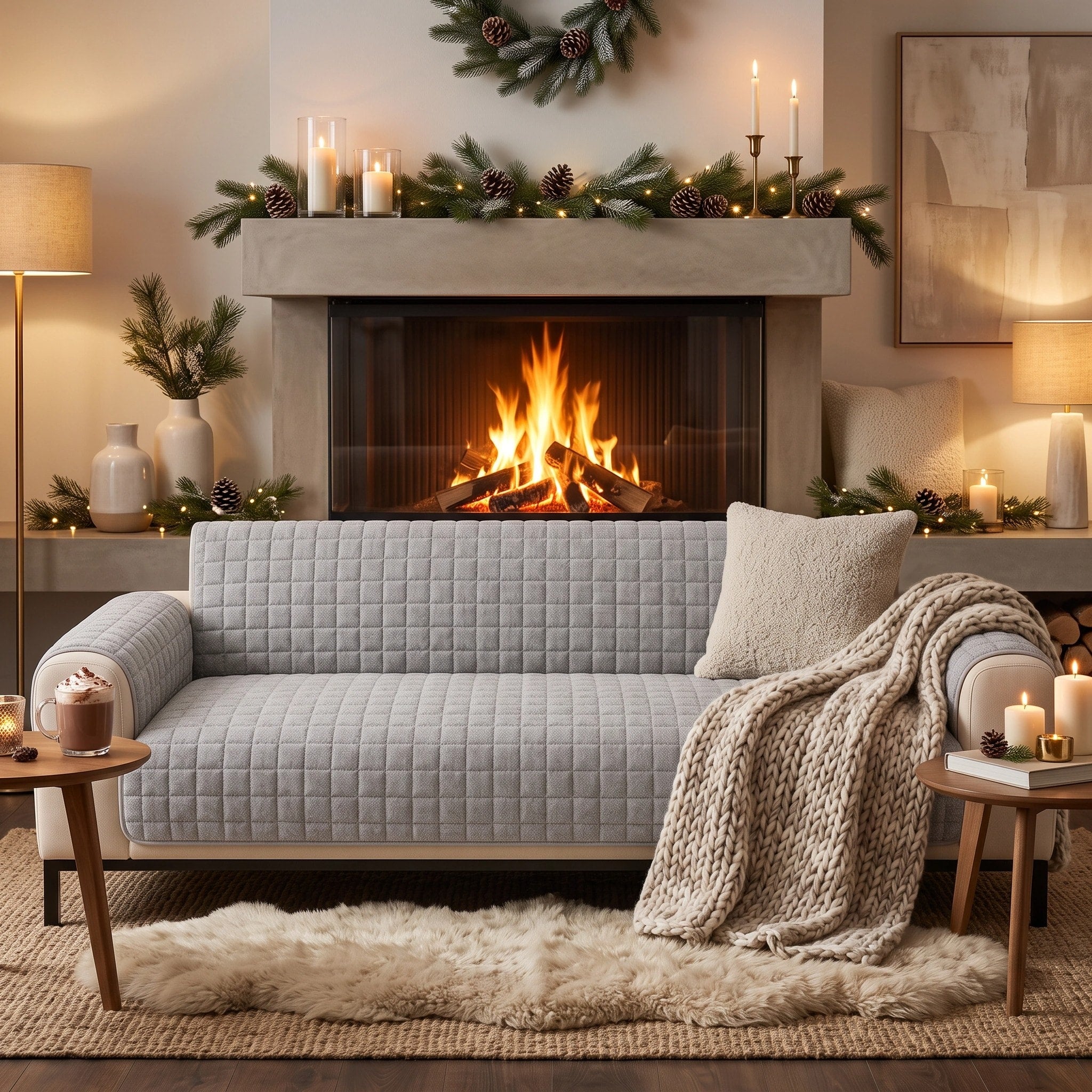 Housse de protection en peluche douce avec dos antidérapant pour fauteuils inclinables et canapés