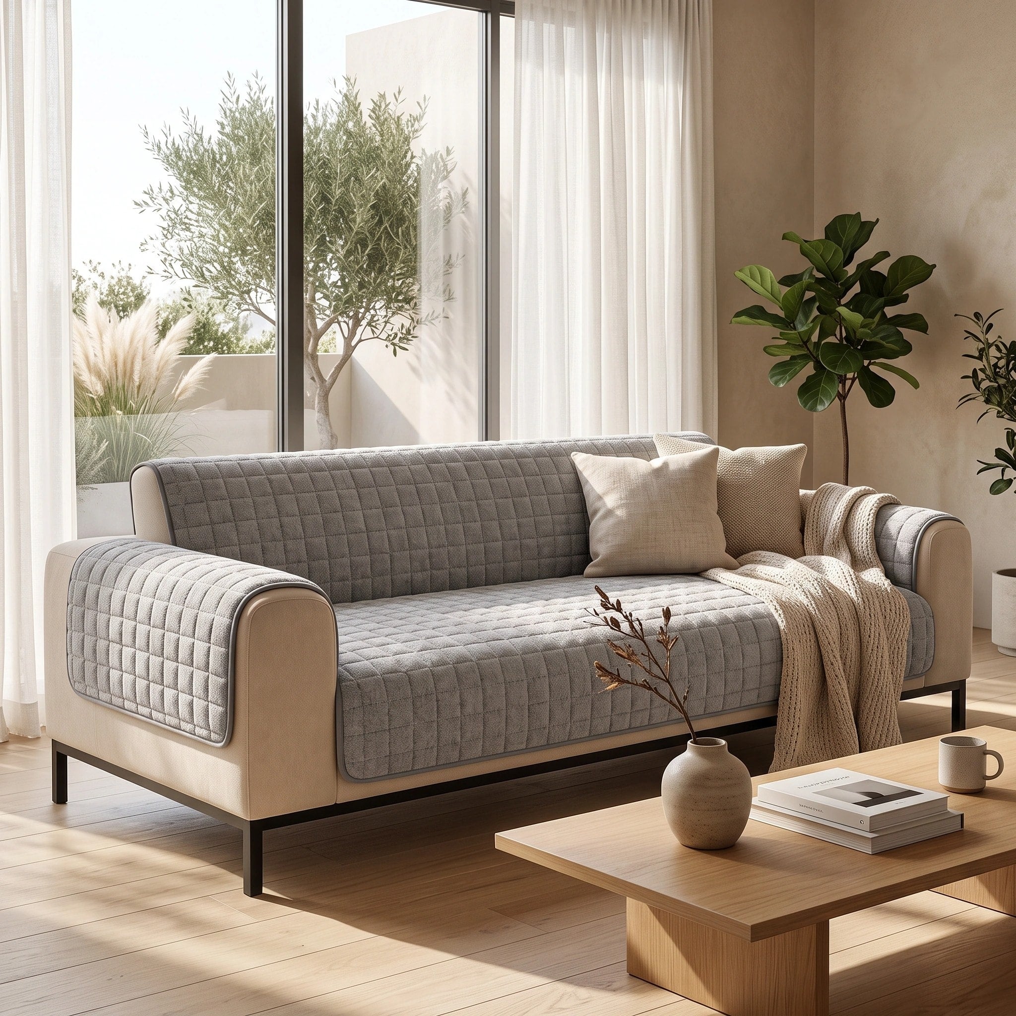 Housse de protection en peluche douce avec dos antidérapant pour fauteuils inclinables et canapés
