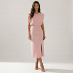 Sophia | Elegant Tailored Midi Dress for Women, Sleeveless with Side Button Detail 2